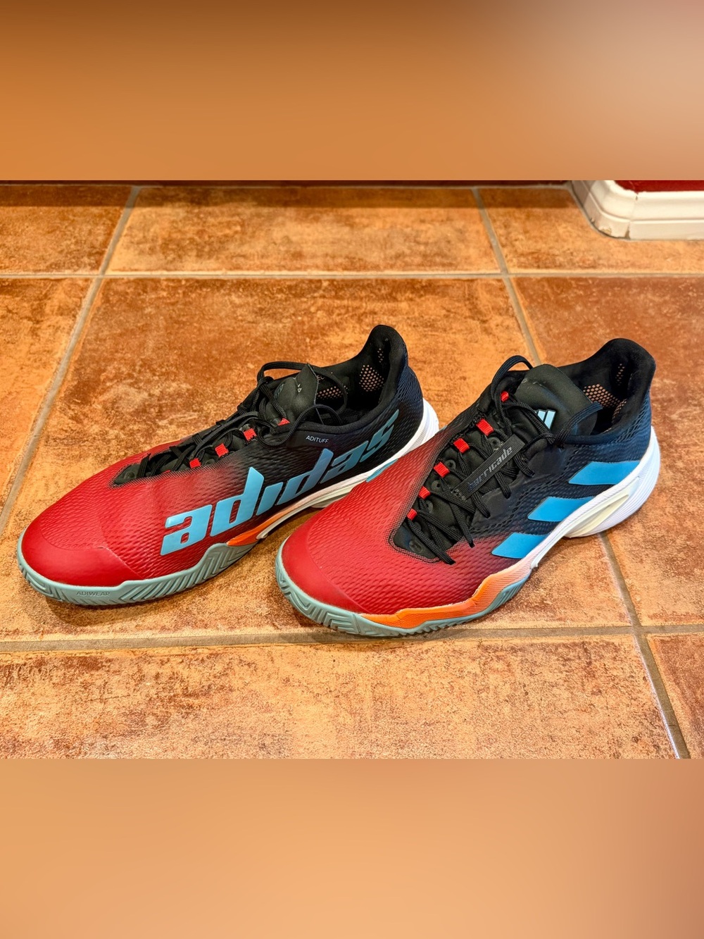 Men’s Adidas Barricade 13 Tennis Shoes Red Aqua Blue Lucid Orange Sz 11 Perfect